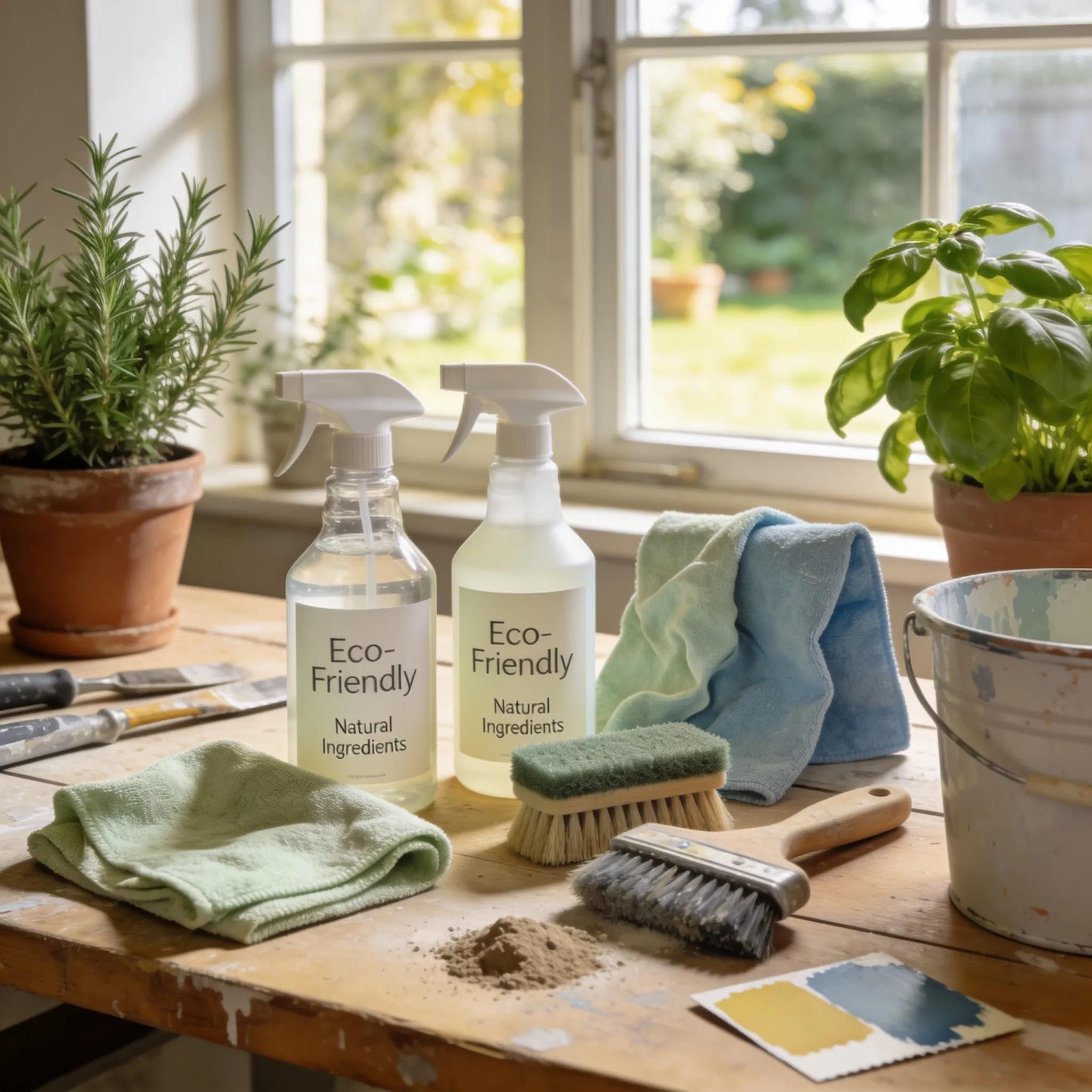 Eco-friendly cleaning products and natural ingredients for post-construction cleaning.