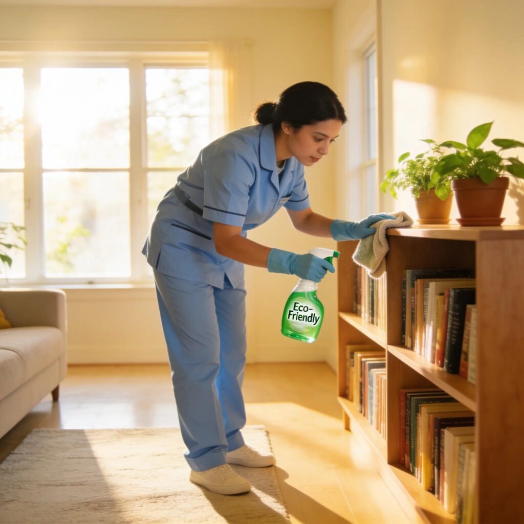 Domestic Goddess cleaner using eco-friendly products in Nottingham home.